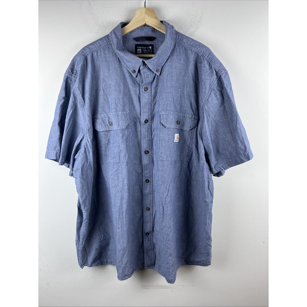 Carhartt Men's 3XL Blue Gray Short Sleeve Button Up Shirt Work Outdoor XXXL